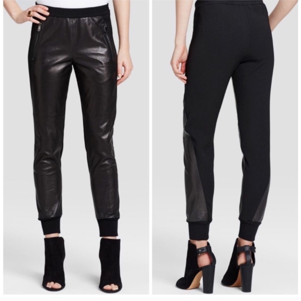 Vince XL Mixed Media Leather Jogger Pants Womens